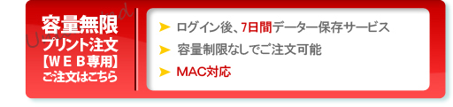 容量無限 プリント注文 ・HPよりログイン後、7日間データが保存可能です。・ソフト不要・MAC対応